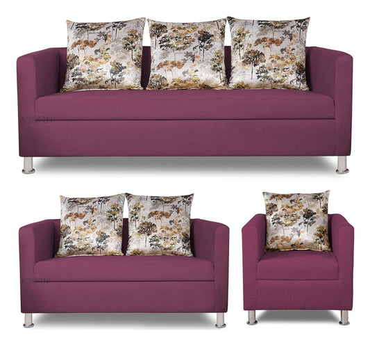 Adorn India Alita 3+2+1 Compact 6 Seater Sofa Set (Dark Purple)