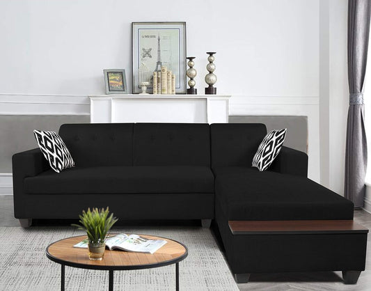 Adorn India Blazer L Shape 6 Seater Sofa Set (Right Side) (Black)