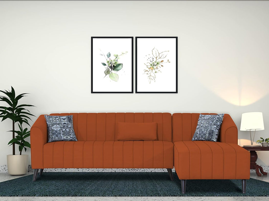 Adorn India Premium Laurel L Shape 6 Seater Sofa Set (RHS) (Rust) (3 Year Warranty)