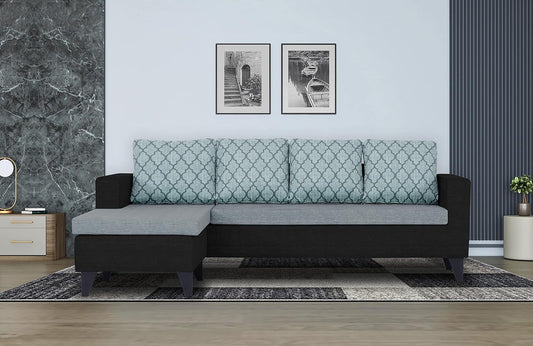 Adorn India Dorothy Blossom L Shape 5 Seater Sofa Set LHS (Black & Grey)
