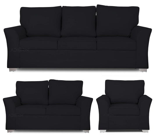 Adorn India Alexia 3+2+1 Six Seater Sofa Set (Black)