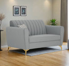 Adorn India Premium Luster 2 Seater | Velvet Suede Fabric | 3-Year Warranty | Color Grey with Golden Legs & Striped Pattern Cushion