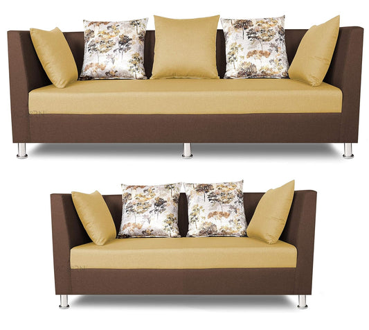 Adorn India Alita 3+2 Compact 5 Seater Sofa Set (Brown & Beige)