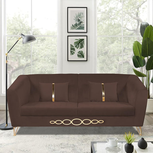Adorn India Premium Camilla 3 Seater Sofa (Velvet Fabric Colour Brown)