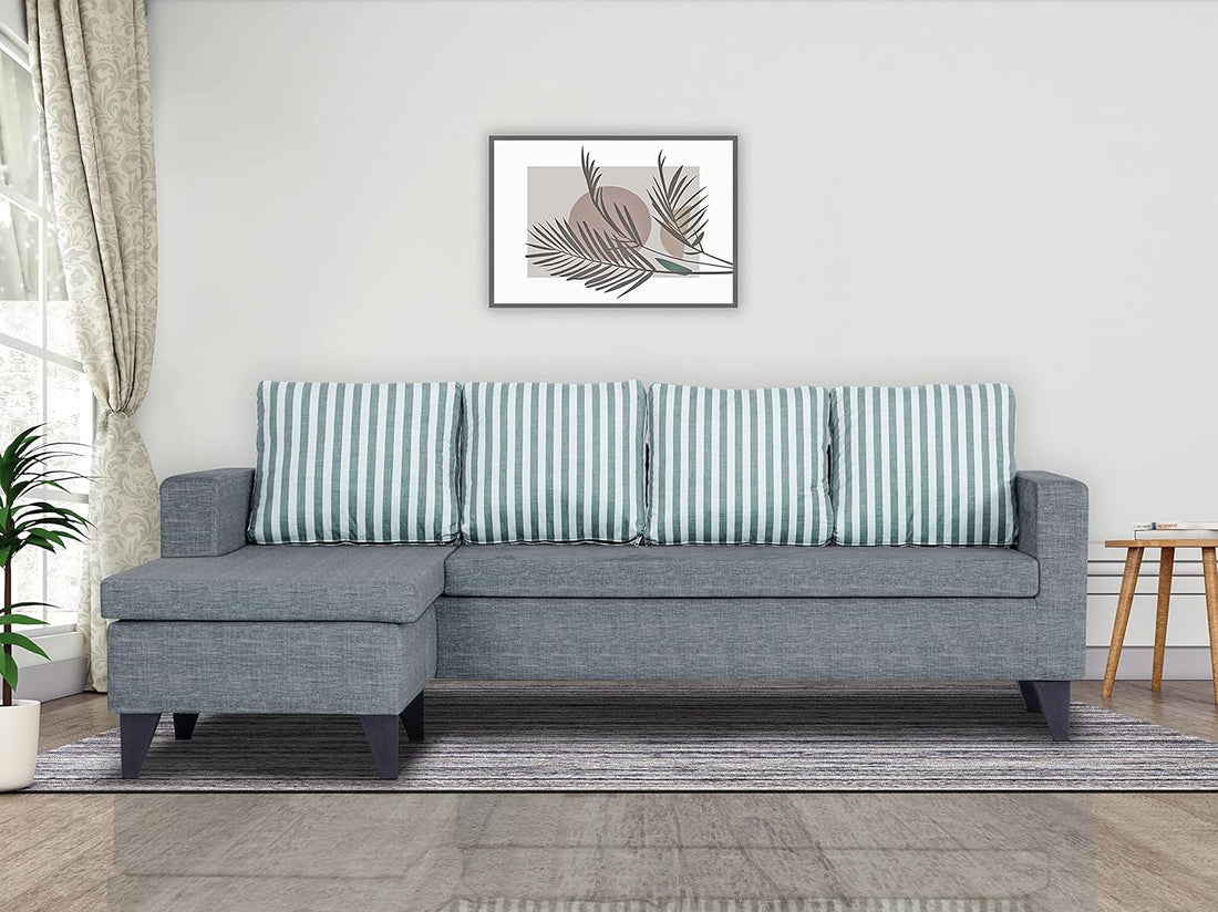 Adorn India Abington Stripes L Shape 5 Seater Sofa Set LHS (Grey) (3 Year Warranty)
