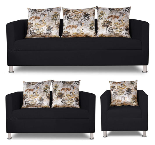 Adorn India Alita 3+2+1 Compact 6 Seater Sofa Set (Black)