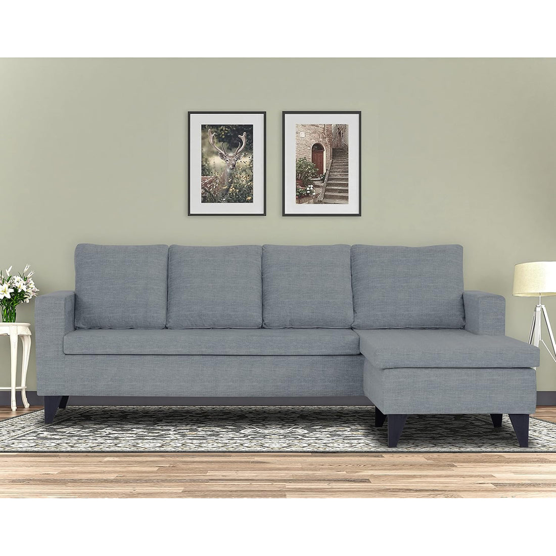 Adorn India Jonas Decent L Shape 5 Seater Sofa Set RHS (Grey) (3 Year Warranty)