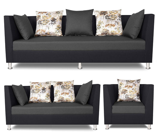 Adorn India Alica 3+2+1 Six Seater Sofa Set (Dark Grey & Black)