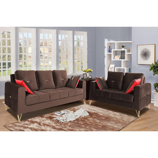 Adorn India Premium Morgan 3-2 5 Seater Sofa Set (Velvet Fabric Colour Brown)