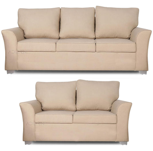 Adorn India Alexia 3+2 Five Seater Sofa Set (Beige)