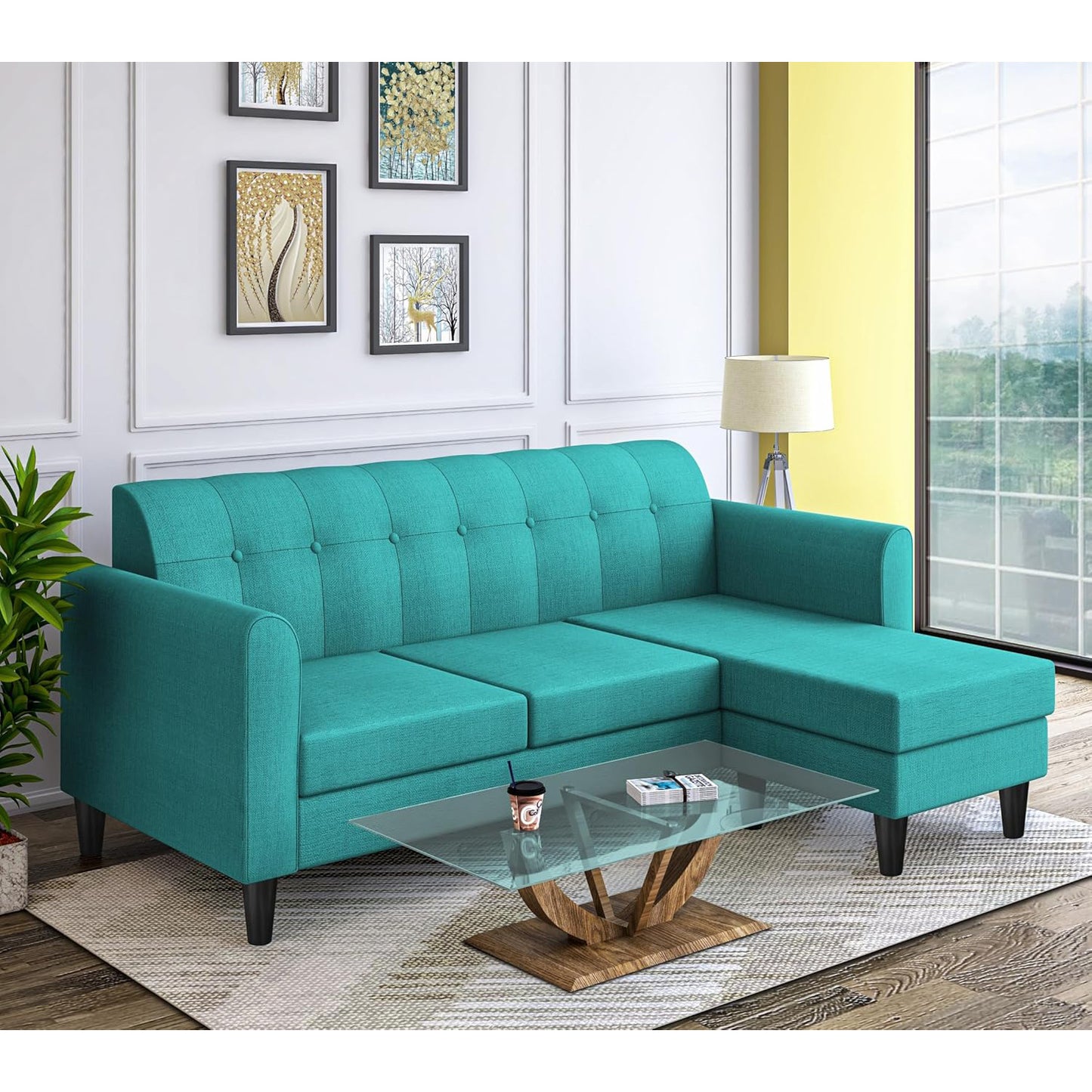 Adorn India Rio Elegant L Shape 4 Seater Sofa Set (Aqua Blue) (3 Year Warranty)
