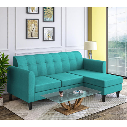 Adorn India Rio Elegant L Shape 4 Seater Sofa Set (Aqua Blue) - Wood