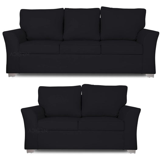 Adorn India Alexia 3+2 Five Seater Sofa Set (Black)