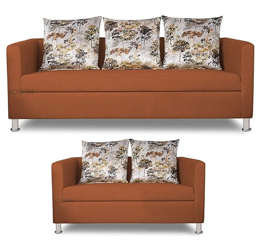 Adorn India Alita 3+2 Compact 5 Seater Sofa Set (Rust)