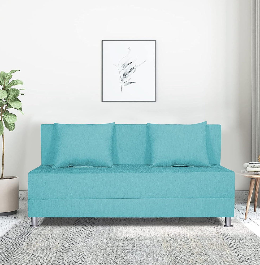 Adorn India Easy Alyn Plus Decent 3 Seater Sofa Cum Bed (5X6) (Aqua Blue) (1 Year Warranty)