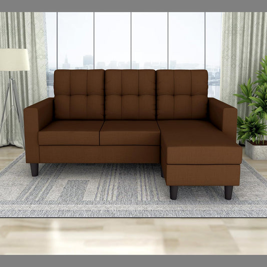 Adorn India Darcy L Shape 4 Seater Sofa Set (Brown)