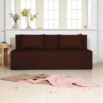 Adorn India Easy 3 Seater Sofa Cum Bed | Velvet Fabric | Brown | Plain Design | 6x5 Ft | Comfortable Seating | Washable Cover | Perfect for Home & Office
