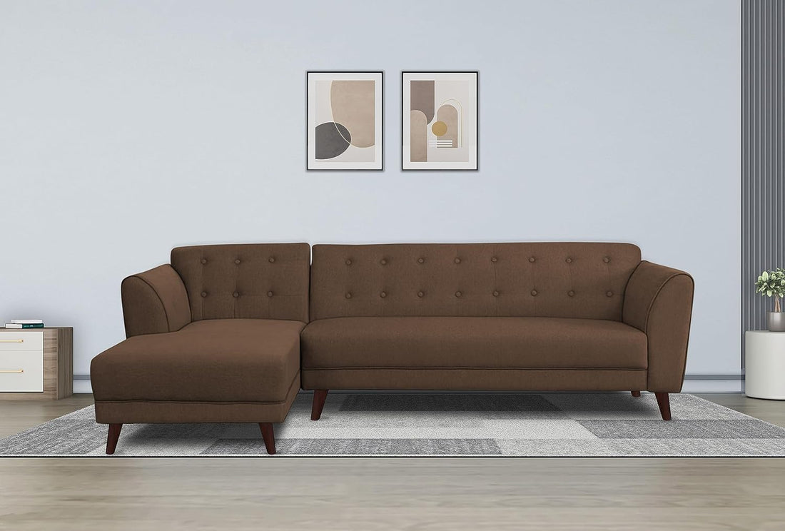 Adorn India (3 Years Warranty Leaf 6 Seater Corner Sofa (Brown) Left Hand Side