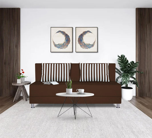 Adorn India Easy Alyn Plus Stripes 3 Seater Sofa Cum Bed (5X6) (Brown) (1 Year Warranty)