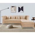Premium Raygan L Shape 6 Seater Sofa Set Right Side (Velvet Fabric Colour Beige)