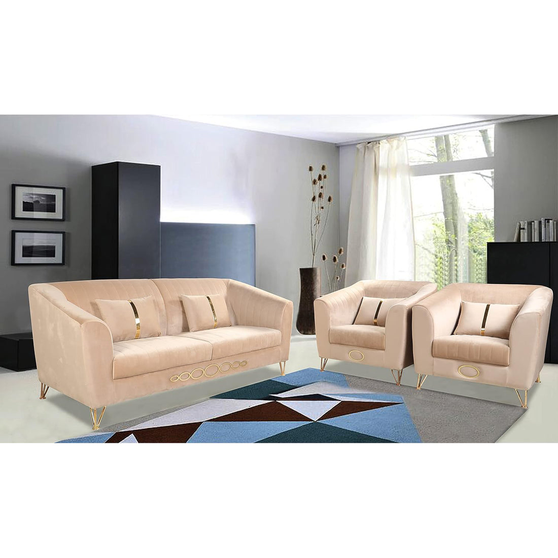 Premium Camilla 3-1-1 5 Seater Sofa Set (Velvet Fabric Colour Beige)