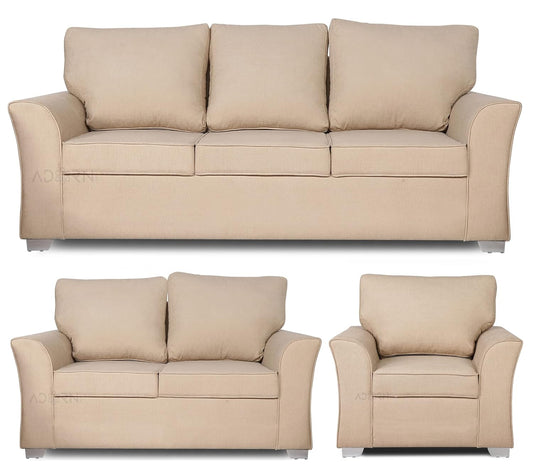 Adorn India Alexia 3+2+1 Six Seater Sofa Set (Wood & Fabric, Beige)