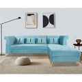 Premium Raygan L Shape 6 Seater Sofa Set Right Side (Velvet Fabric Colour Aqua Blue)