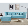 Premium Raygan L Shape 6 Seater Sofa Set Left Side (Velvet Suede Fabric Colour Aqua Blue)