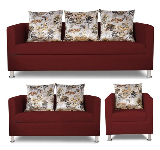 Adorn India Alita 3+2+1 Compact 6 Seater Sofa Set (Maroon)
