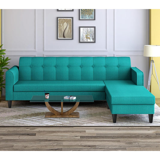 Adorn India Wood Rio Elegant L Shape 5 Seater Sofa Set (RHS) (Aqua Blue)