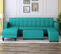 Rio Elegant L Shape 8 Seater Sofa Set with Center Table and 2 Ottoman Puffy (LHS) (Aqua Blue)