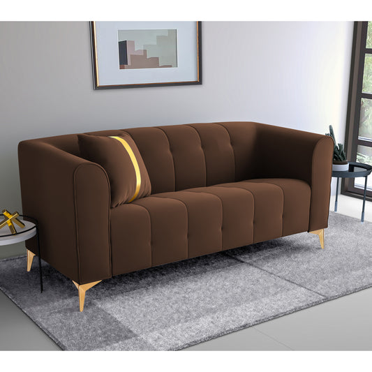 Adorn India Premium Mystic - 3 Years Warranty - 2 Seater Sofa Velvet Suede Fabric - Brown