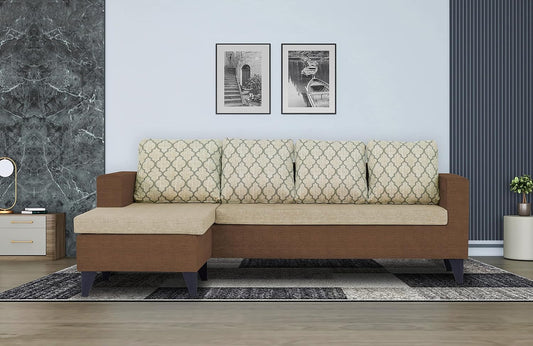 Adorn India Dorothy Blossom L Shape 5 Seater Sofa Set LHS (Brown & Beige)