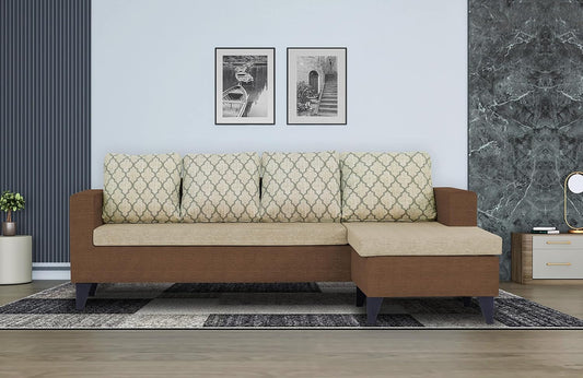 Adorn India Dorothy Blossom L Shape 5 Seater Sofa Set RHS (Brown & Beige)