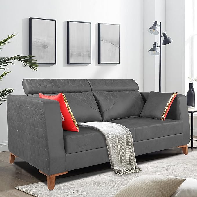 Adorn India Premium Pluto 3 Seater Sofa (Grey)