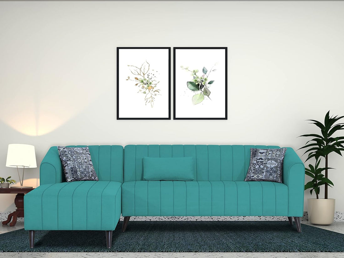 Adorn India Premium Laurel L Shape 6 Seater Sofa Set (LHS) (Aqua Blue) (3 Year Warranty)