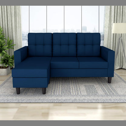 Adorn India Darcy L Shape 4 Seater Sofa Set (Blue)