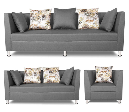 Adorn India Alica 3+2+1 Six Seater Sofa Set (Light Grey)