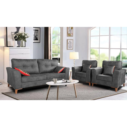 Adorn India Premium Aslaug 3-1-1 Sofa Set (Leatherette Suede Fabric Colour Grey)