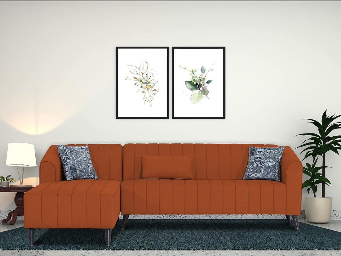 Adorn India Premium Laurel L Shape 6 Seater Sofa Set (LHS) (Rust) (3 Year Warranty)