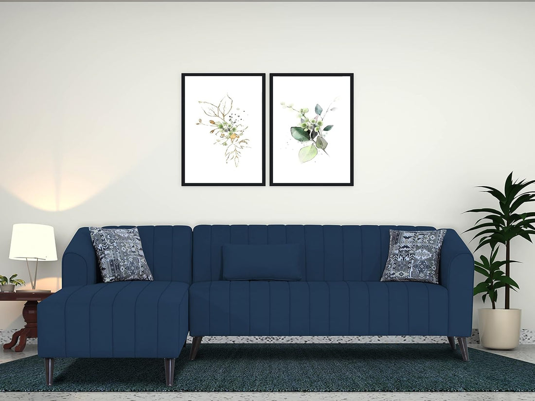 Adorn India Premium Laurel L Shape 6 Seater Sofa Set (LHS) (Blue) (3 Year Warranty)
