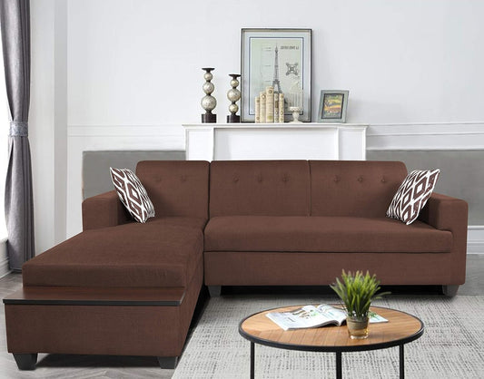Adorn India Blazer L Shape 6 Seater Sofa Set (Left Side) (Brown)