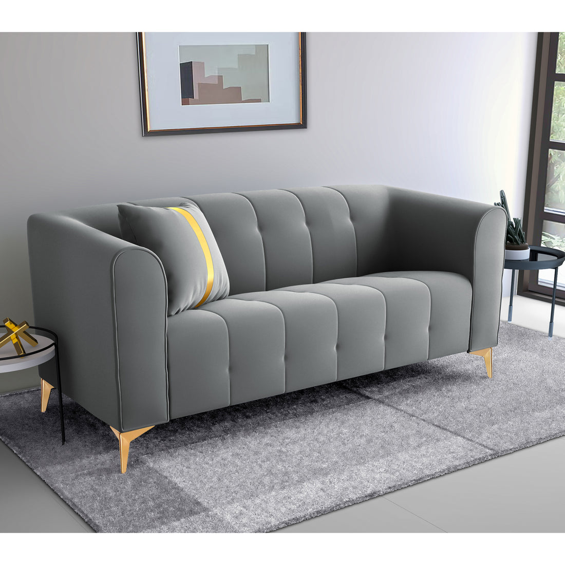Adorn India Premium Mystic - 3 Years Warranty - 2 Seater Sofa Velvet Suede Fabric - Grey