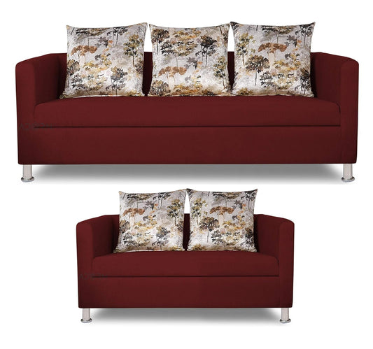 Adorn India Alita 3+2 Compact 5 Seater Sofa Set (Maroon)