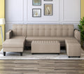 Rio Elegant L Shape 8 Seater Sofa Set with Center Table and 2 Ottoman Puffy (LHS) (Beige)