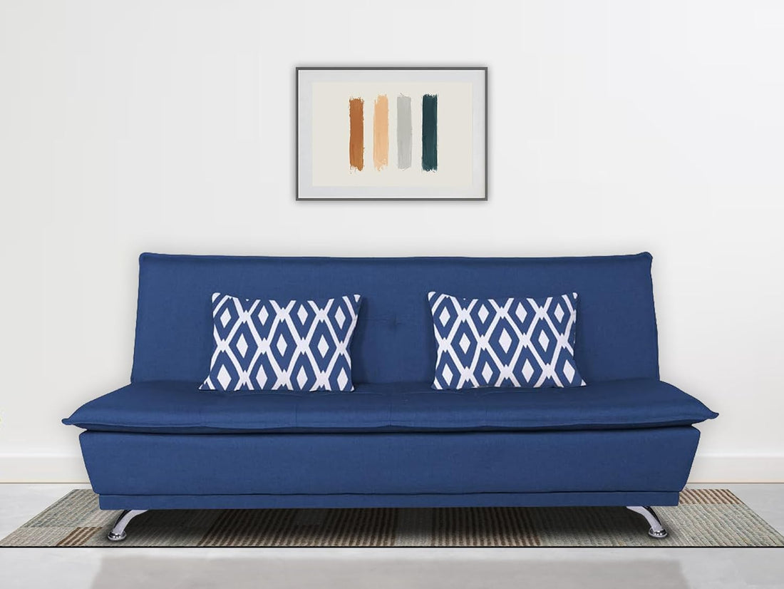 Adorn India Arden 4 Seater Rhombus Sofa Cum Bed 4 X 6 (Blue) (3 Year Warranty)