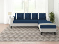 Adorn India Ashley Stripes Leatherette Fabric L Shape 5 Seater Sofa Set RHS (Blue & White) (3 Year Warranty)