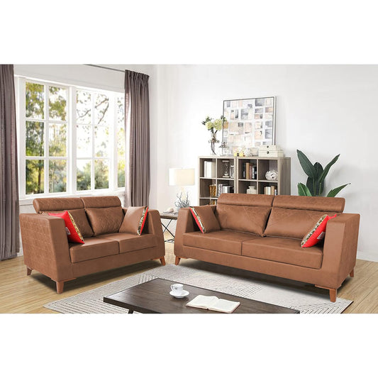 Adorn India Premium Pluto 3+2 Five Seater Sofa Set (Tan)