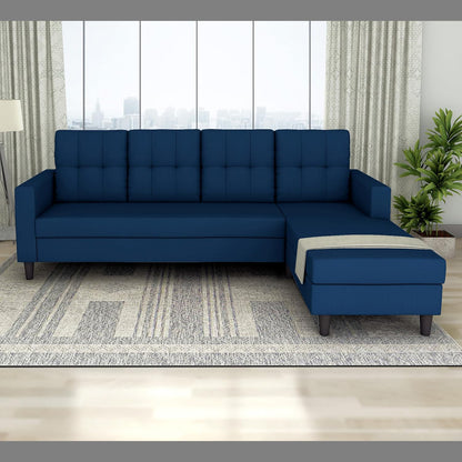 Adorn India Wood Darcy L Shape 5 Seater Sofa Set (RHS) (Blue)