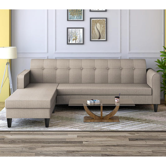 Adorn India Wood Rio Elegant L Shape 5 Seater Sofa Set (LHS) (Beige)